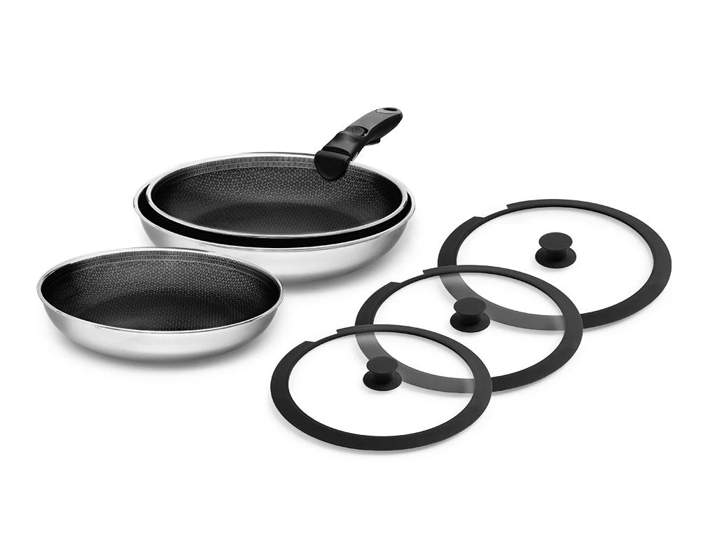 GEMISCHTE BRATPFANNE MIT ABNEHMBAREM GRIFF – 3-TEILIGES SET